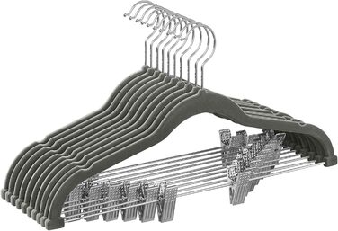 Набір вешалок SONGMICS з оксамиту, 20 шт., для штанів, пальто, суконь, 42,5 см, з регульованими кліпсами, антиковзаючі, економія місця, сірі