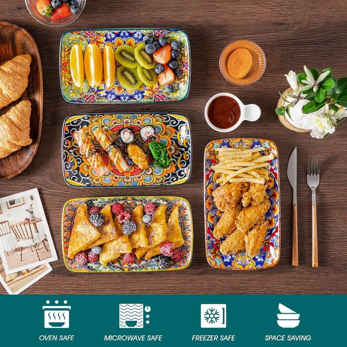 Набір тарілок Vancasso SIMI прямокутні, 6 шт. Порцелянові тарілки для сервірування, десертні, на 6 осіб, 24.7 x 14.2 см