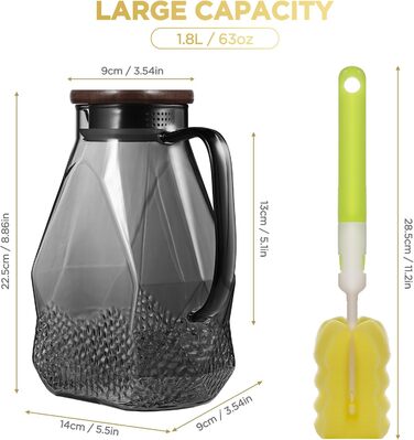 Скляна джезве (карафа) Ecooe 1.5л з нержавіючою кришкою. Скляний глечик з боросилікатного скла для гарячих/холодних напоїв, DIY напоїв, соків, молока, чаю, кави.