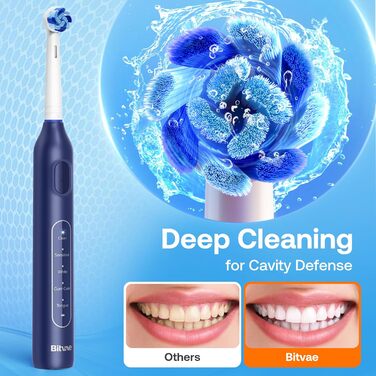 Електрична зубна щітка Bitvae R1H3: 8 насадок, 5 режимів, таймер, 60 днів роботи, для дорослих та дітей, темно-синій