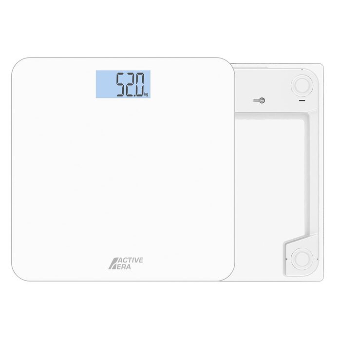 Надтонкі цифрові ваги для ванної кімнати Active Era з точністю вимірювань і технологією Step-On - Безпечні скляні ваги з великим РК-дисплеєм - білий