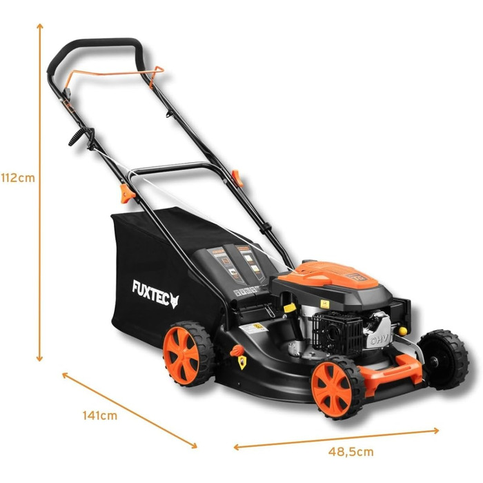 Бензокоса FUXTEC 3в1 FX-RM4646ECO: 3,5PS, 46 см, 50л кошик, мульчування, 25 кг