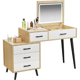 Трюмо ZenkiHome з дзеркалом та підсвіткою, ширина регулюється від 80 до 120 см, колір дуб