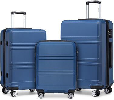 KONO Набір валіз 3 шт. з ABS, ручна валіза, набір валіз, валізи M-L-XL з колесами та TSA замком, темно-синій