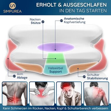 Ортопедична подушка для сну – ергономічна подушка для підтримки шиї з віскоеластичної піни з пам'яті та дихаючого бамбукового чохла – для тих, хто спить на спині, боці та животі (біла, Night Owl)
