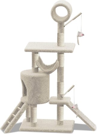 Котяче дерево воуно, велике дерево для скелелазіння з платформами для гамака, печерна сизалева мотузка для кішок, 154 см, (XXL, бежевий)