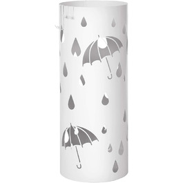 Підставка для парасольок SONGMICS з металу, підставка для парасольок кругла, з піддоном для крапель води та гачком, 49 x 19.5 см (H x Ø), матовий антрацит LUC23AG (білий)