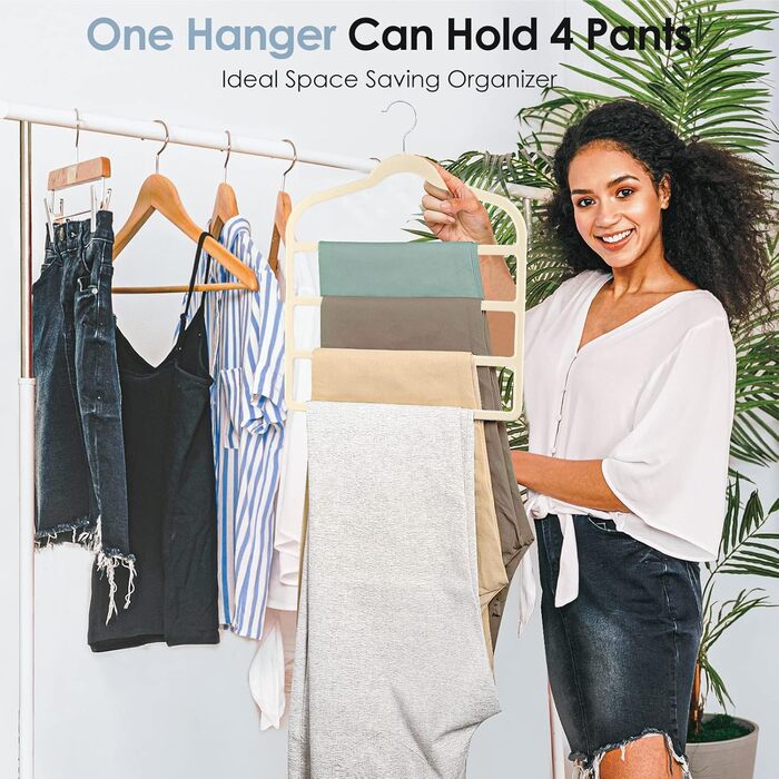 Набір з 6 вешалок для штанів DUDUCOFU з оксамитовим покриттям, ABS пластик, бежевий колір