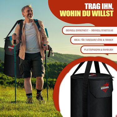 Печь-ракета KESSER® з чавунною сковородою-грилем | з щипцями та сумкою | Dutch Oven з 6 шипами | Дров'яна піч-ракета для BBQ | Кухоль для кемпінгу, відпочинку на природі, грилю | Нержавіюча сталь, чорний/сріблястий