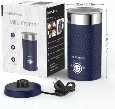 Електричний спінювач молока SIMPLETaste 4-в-1: спінювач, нагрівач молока, для капучино, лате, макіато (блакитний)