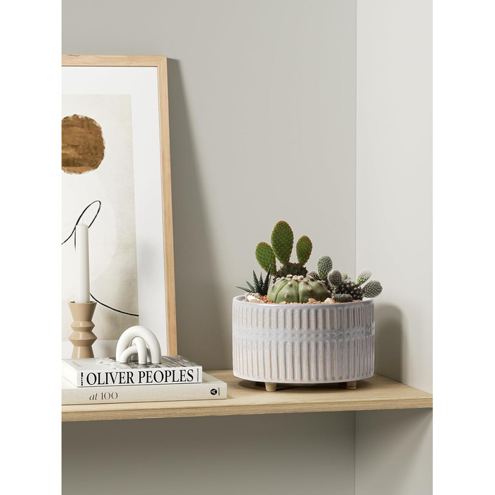 Набір горщиків для сукулентів LE TAUCI, 16,5+20 см, кераміка, з дренажними отворами, сучасний циліндричний дизайн, 2 шт. (білий зірка)