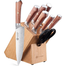 Набір кухонних ножів YOTSUBA 8 предметів з дерев'яним блоком, точилка, ножиці, кухонні ножі з нержавіючої сталі