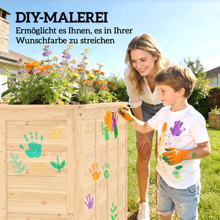 Підвищене грядок з дерева 152 x 77 x 77 см. Глибокий грядок для трав з відкритим дном та підсилювальними стержнями.