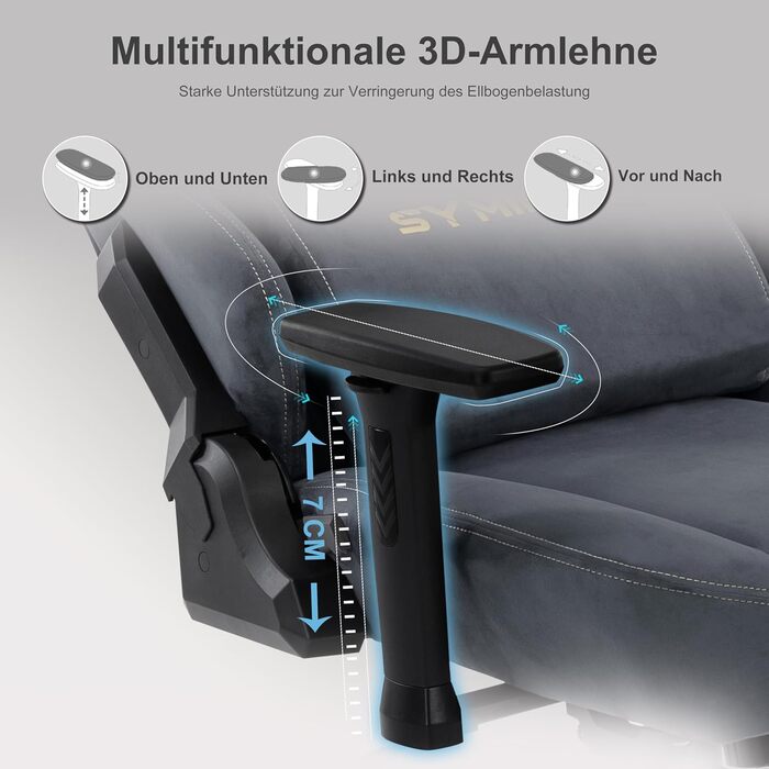 Ігровий крісло Symino з латексним сидінням, 300 кг, підтримка попереку та підголовник