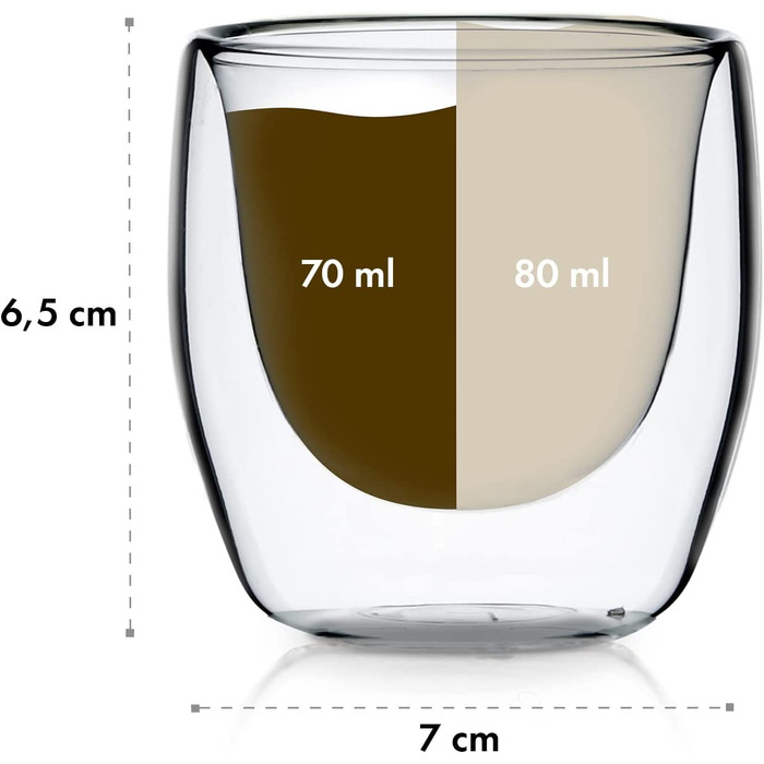 Набір чашок для еспресо GLASWERK (6 х 80 мл) двостінні боросилікатні стакани
