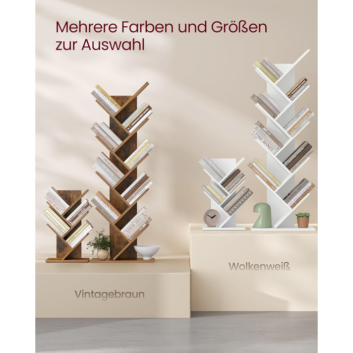 Книжкова шафа VASAGLE у формі дерева, 9 ярусів, компактна, для спальні, вітальні, домашнього офісу, вінтажний коричневий
