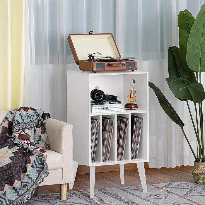 Сумка для вінілових платівок на 160 платівок, органайзер для вінілу, підставка для програвача, білий, Mid-Century дизайн