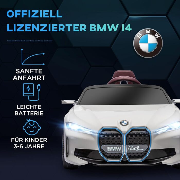 Дитячий електромобіль HOMCOM BMW з пультом, фарами, MP3, білий, 3-5 км/год, для дітей 3-5 років