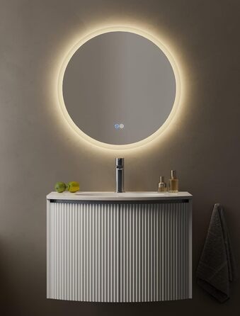 Дзеркало для ванної кімнати HOROW круглої форми з підсвічуванням, 80 см, LED, регулювання кольору світла (холодне, тепле, нейтральне), диммування, антизапар, без рами, IP44, енергозберігаюче (60x60 см)