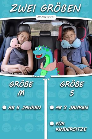 Подушка для шиї FLOWZOOM Comfy - для подорожей (літак, авто) - Memory Foam, регульована, 360° підтримка, дихаючий чохол, чорний (4.2. Comfy Kids S - Рожевий)