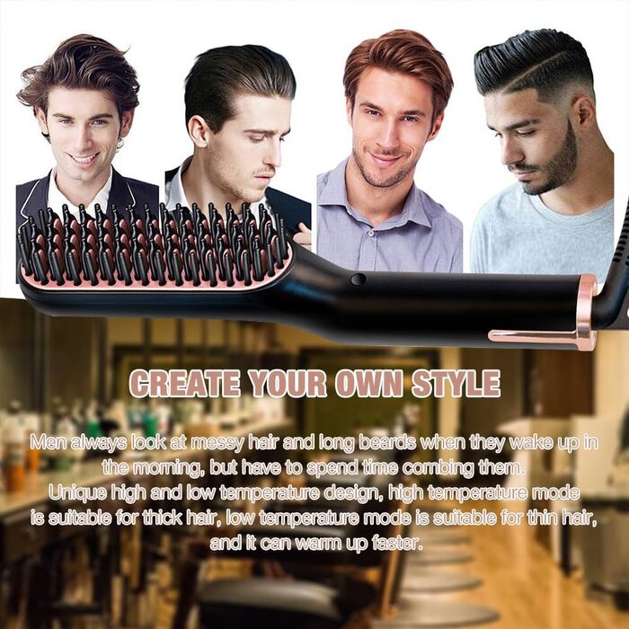 Електрична щітка для випрямлення бороди Bartglätter для чоловіків 3 в 1, 3 температурні режими, швидкий нагрів за 30 секунд, для дому та салону