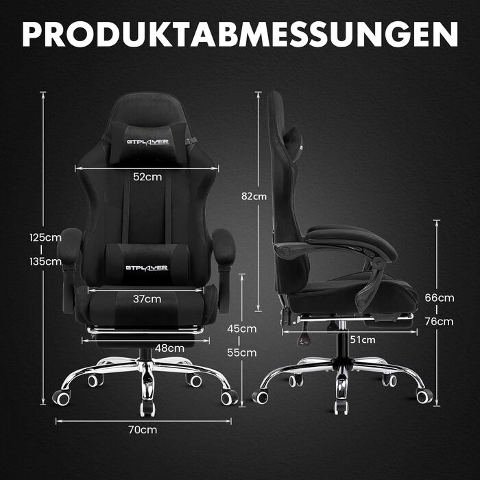 Ігрове крісло GTPLAYER з підніжкою, підголовником та масажем спини, біле (чорне, тканина)