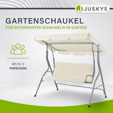 Гойдалка садова 3-місна Juskys з регульованим дахом та подушкою, до 200 кг, водостійкий поліестер, антиковзні ніжки, для саду та тераси, бежевого кольору