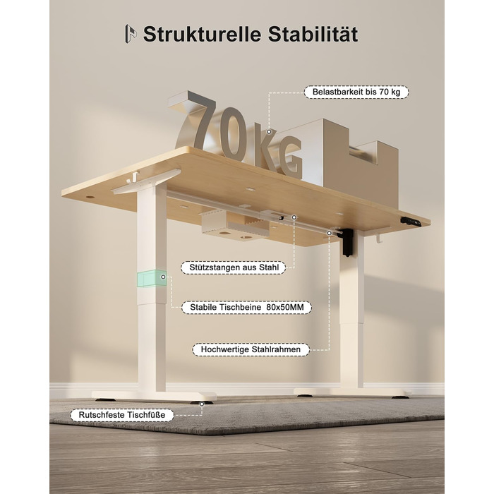 Електричний стіл Homall 120x60 см з регулюванням висоти, з 4-секційною стільницею, пам'яттю, білий + бежевий