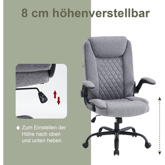 Офісний крісло CASTLOVE Ергономічне, для дому та офісу, сірого кольору, з підлокітниками, регулюванням висоти та нахилу, з підголівником, 150 кг, тканина