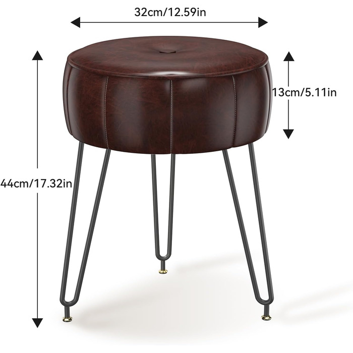 Пуф-стілець для макіяжу YMYNY, стильний пуф у вигляді гарбуза, багатофункціональний пуф для вітальні та спальні, 32 x 32 x 44 см (Коричневий)