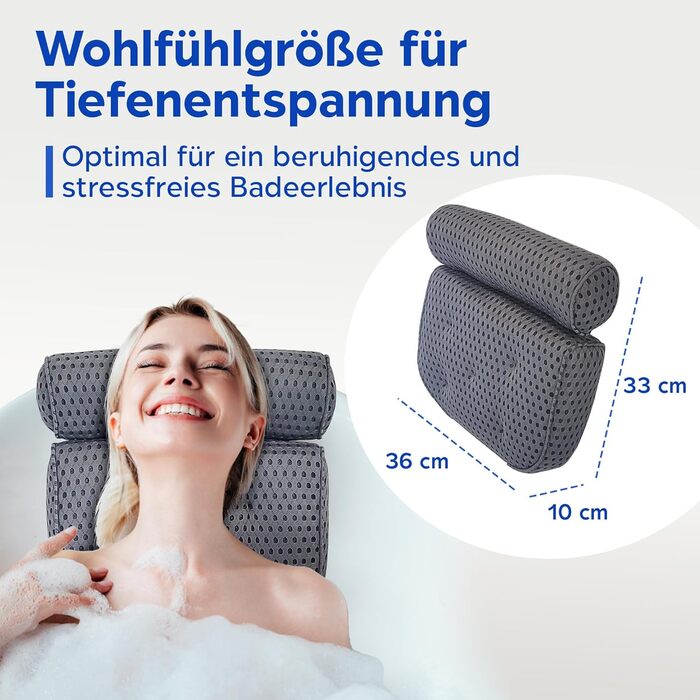 Подушка для ванни з присосками, сіра - ергономічна підкладка під голову у ванну