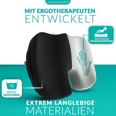 Ортопедична подушка для сидіння [Переможець тесту] Ергономічна оаза для офісного крісла, авто та ін. - Знімає навантаження зі сідничної кістки, знеболює та покращує кровообіг [Виготовлено в Німеччині] 50-95 кг Чорний пінополіуретан (Memory Foam)