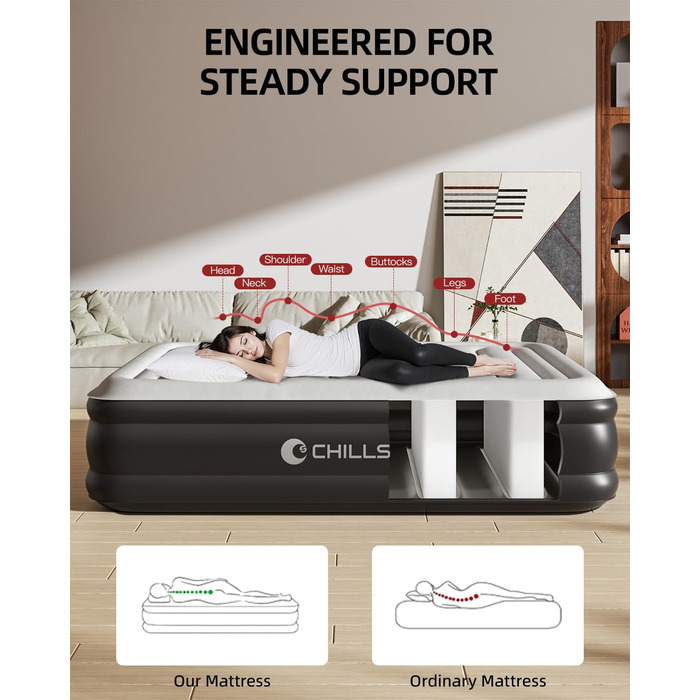 Надувна ліжко CHILLSUN Luxus: двоспальна/King Size з електричним насосом, 203x152 см, для дому та кемпінгу