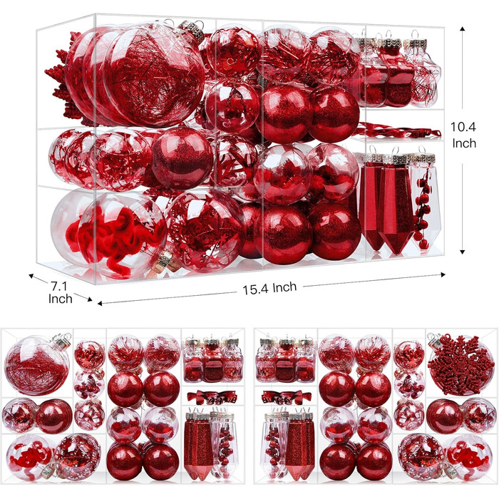 Різдвяні кулі SHareconn, 80 шт. , ударостійка, прозора, пластик, прикраси своїми руками, червоний