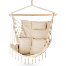Гамак-крісло з подушкою 100x130x75 см, до 150 кг, для саду та дому, бохо-стиль, для дорослих (Бежевий)