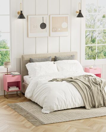 Приліжкова тумбочка з відкритим відсіком, журнальний столик для вітальні та спальні (горіх), 40 x 30 x 60 см, рожеве фетрове покриття