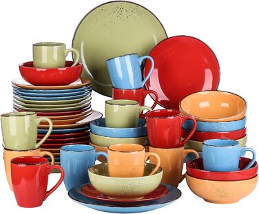 Комбо-сервіз, набір посуду з порцеляни Navia, столовий сервіз із 32 предметів, вінтажний вигляд, природний дизайн (набір із 48 предметів, Navia-16)
