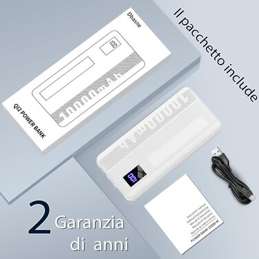 Маленький і потужний, USB C, LED-дисплей, 2 USB-виходи, портативний (білий), 10000mAh