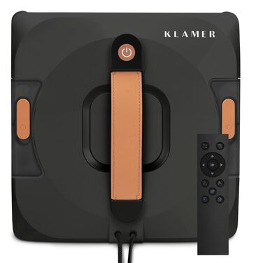 Робот-прибиральник вікон KLAMER 3500 Pa – автоматичний мийник вікон з резервуаром для води 100 мл, функція вологого прибирання, розпізнавання країв, тиха робота 60 дБ, захист від падіння та інтелектуальне планування маршруту (Чорний)