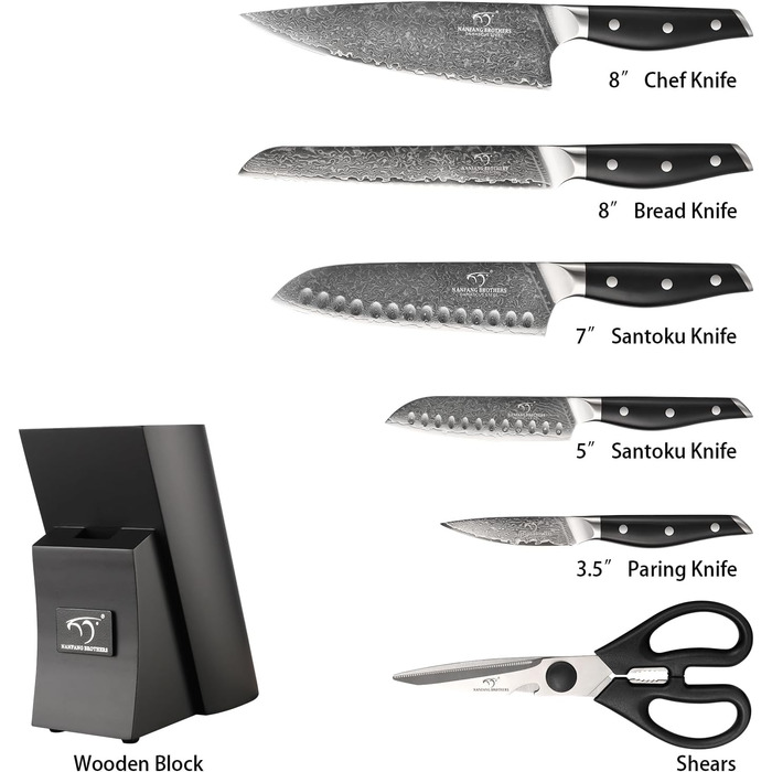 Набір кухонних ножів з дамаської сталі з дерев'яним блоком (7 предметів) - професійний набір ножів для кухні, VG10, G10, ергономічні ручки (червоний)