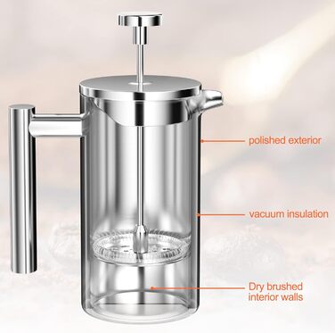 French Press Uootach 350 мл: кавоварка з нержавіючої сталі, тришаровий фільтр, для дому, подорожей, кемпінгу