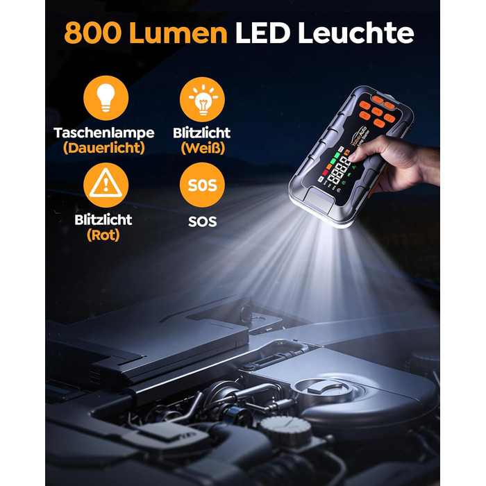 Powerbank 16 в 1 з компресором 160PSI, 27000mAh для авто: старт, світло, інструменти