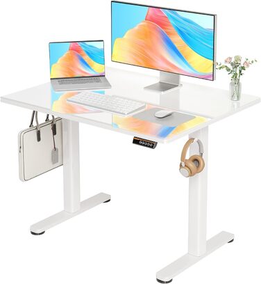Регульований стіл Claiks з скляною стільницею 120x60 см, електричний, для дому та офісу, комп'ютерний, сучасний, білий