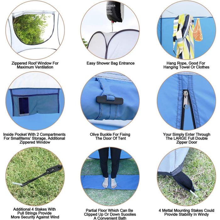 Намет для душу Pop-Up Leader Accessories, 122x100x198 см, великий, блакитний