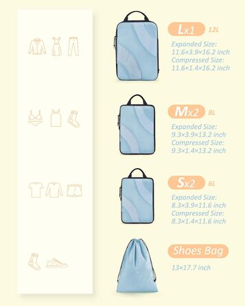 Набір компресійних органайзерів для подорожей BAGSMART для валізи та ручної поклажі, 6 шт, Rose (Baby Blue)