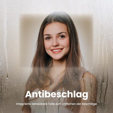 Дзеркало для ванної кімнати EMKE LED 90x70 см з підсвічуванням, годинником та захистом від запотівання, IP44