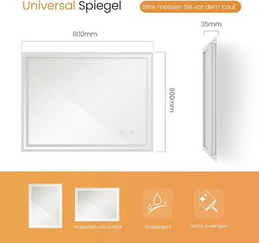 Дзеркало для ванної кімнати EMKE з підсвічуванням 50x60 см, антизапар, холодний білий, диммування, сенсорне управління, функція пам'яті, автоматичне вимкнення (3 години), IP44, енергозбереження