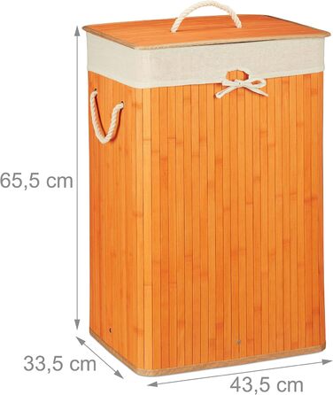 Кошик для білизни бамбуковий, кришка, прямокутний, XL, 83 л, складаний (помаранчевий)