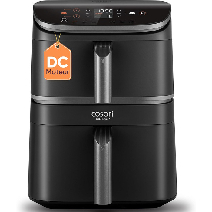 Фритюрниця без олії COSORI Turbo Tower 10.8 л з 2 відсіками, 6-в-1, компактна, для дому