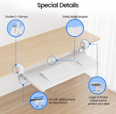 Тримач для клавіатури NearHub з регулюванням, під стіл, карбоновий дизайн, 65 см